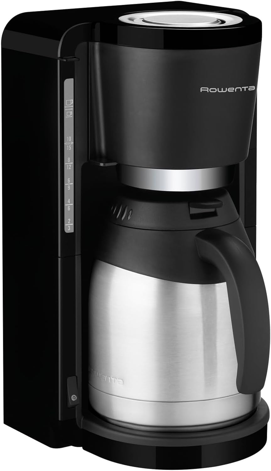Espressor cu filtru Rowenta Adagio, carafă termică din oțel inoxidabil, menține cafeaua caldă până la 4 ore, capacitate 10-15 cești, capacitate 1,25 l, coș filtru detașabil, oprire automată, negru, CT3818