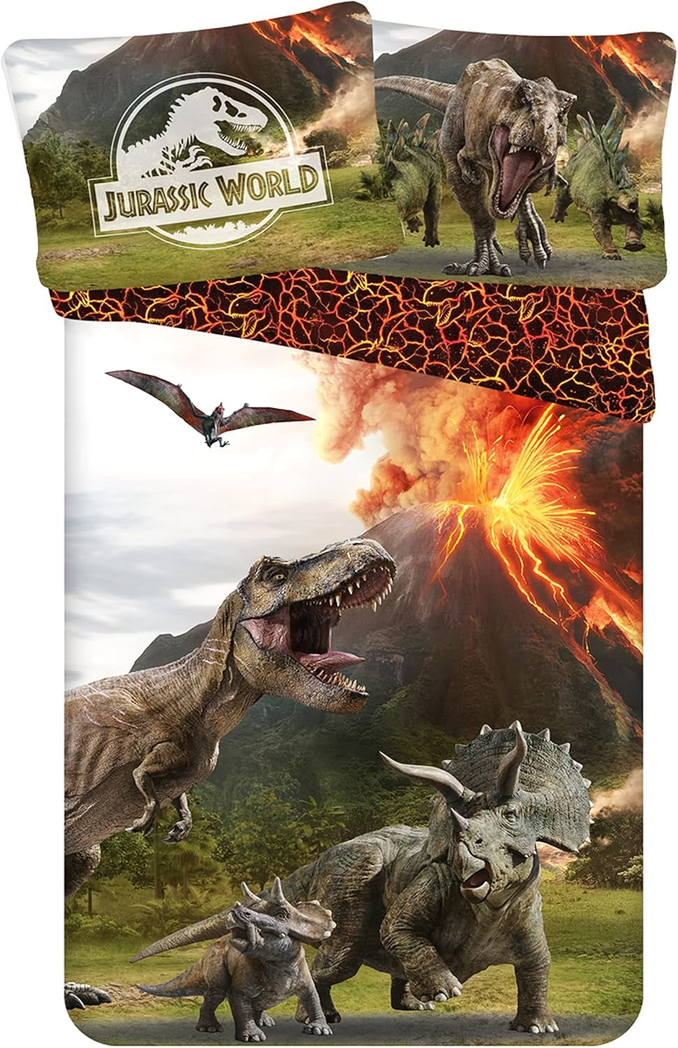 Ágynemű gyerekeknek, filmek és rajzfilmek, kifordítható, pamut Ágynemű - gyermek Naty Shop Green (Jurassic), Barna Szürke (Jurassic)