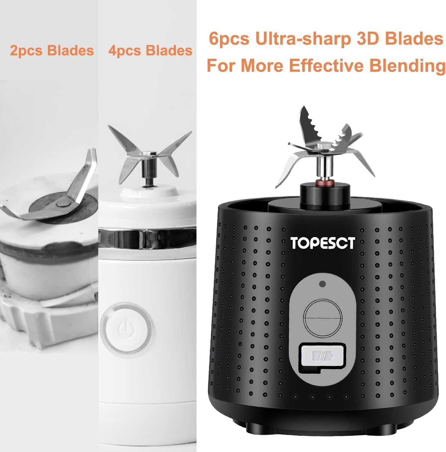 Topesct Tragbarer Mixer, Smoothie Maker to Go– Mobiler Standmixer/Elektrischer Mini Saftmixer Sechs Klingenin 3D-Anordnung Für Hervorragendes Mixen,13Oz USB Wiederaufladbarer Juicer (Schwarz) Bucatarie Naty Shop