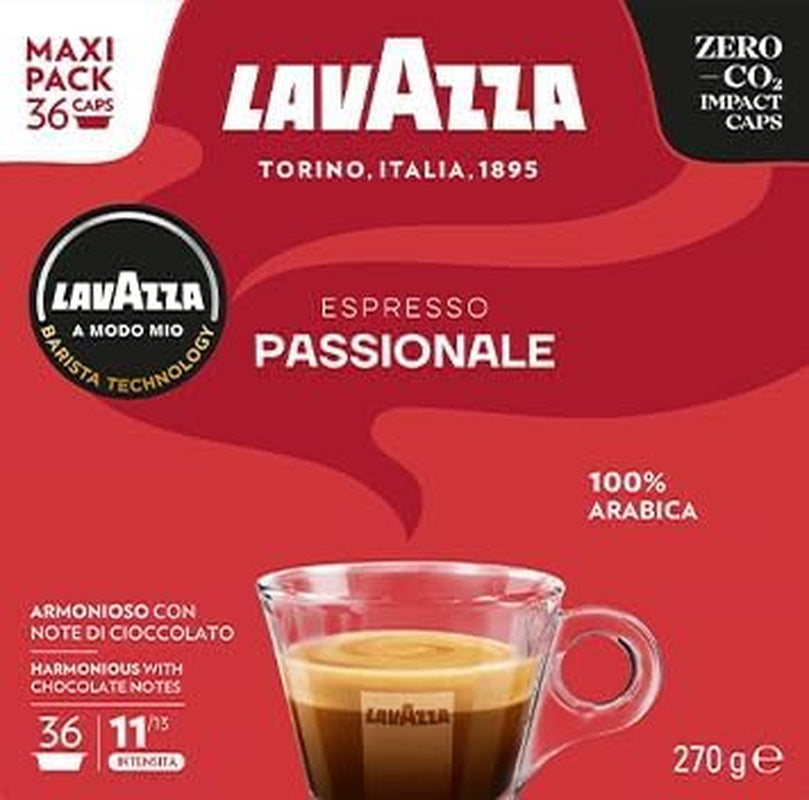 Lavazza, A Modo Mio Passionale, 256 Kaffeekapseln, für einen Espresso mit Noten von Karamell und Schokolade, 100% Arabica, Intensität 11/13, dunkle Röstung, 16 Packungen x 16 Kapseln