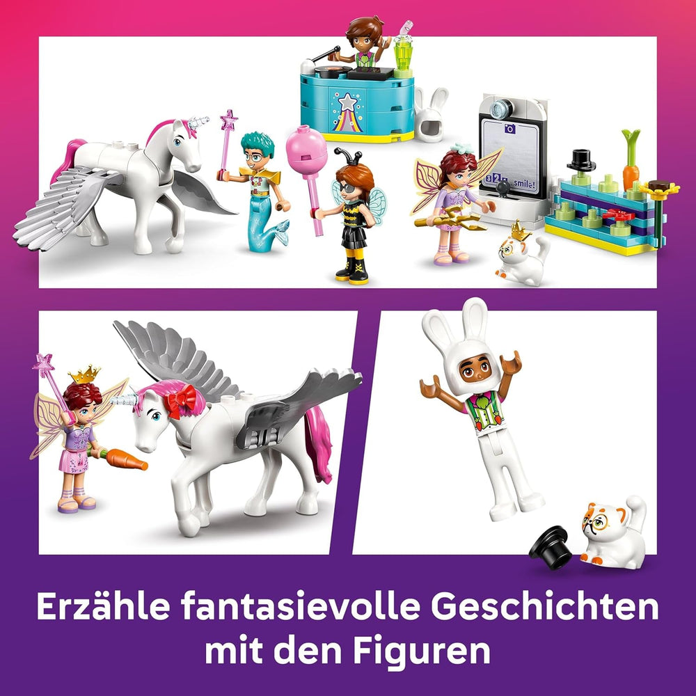 LEGO Friends Kostümparty mit Einhorn und Fee - Spielzeug für Mädchen ab 6 Jahren - Bühne, DJ-Pult, 4 Minipuppen, der Katze Churro und Einer Pferdefigur sowie lustigem Zubehör - Ajándékötlet - 42661
