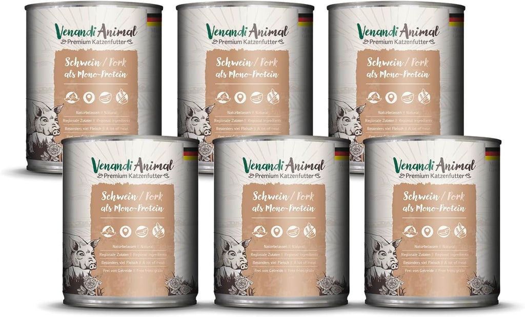 Venandi Animal Premium Hrană umedă pentru pisici, Tasting Pack III, pui, curcan, vită, pui + iepure, vițel, curcan, 6 X 200 G, fără cereale și naturală, 1.2 Kg