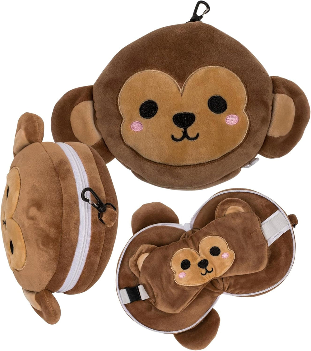 Pernă de călătorie din pluș cu dinozaur pentru copii, cu mască pentru ochi – Pernă de gât moale 2 în 1 pentru copii – Pernă de călătorie confortabilă pentru mașină, tren și avion – Lavabilă și care economisește spațiu