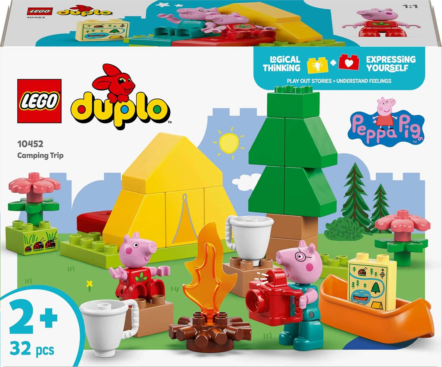 LEGO DUPLO Peppa Wutz Camping Trip - jucărie educativă pentru băieți și fete de la 2 ani - include cort, canoe, foc de tabără și 2 minifigurine - jucărie pentru activități motorii, sortare după culoare 10452 Seturi de constructie Besuche den LEGO-Store