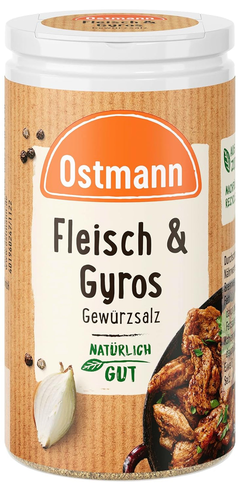 Ostmann Gewürze - Fleisch & Gyros Gewürzsalz | Pikantes Gewürz mit mediterraner Note für gegrilltes und gebratenes Fleisch | Mit praktischem Streuaufsatz | 50 g szűrőben