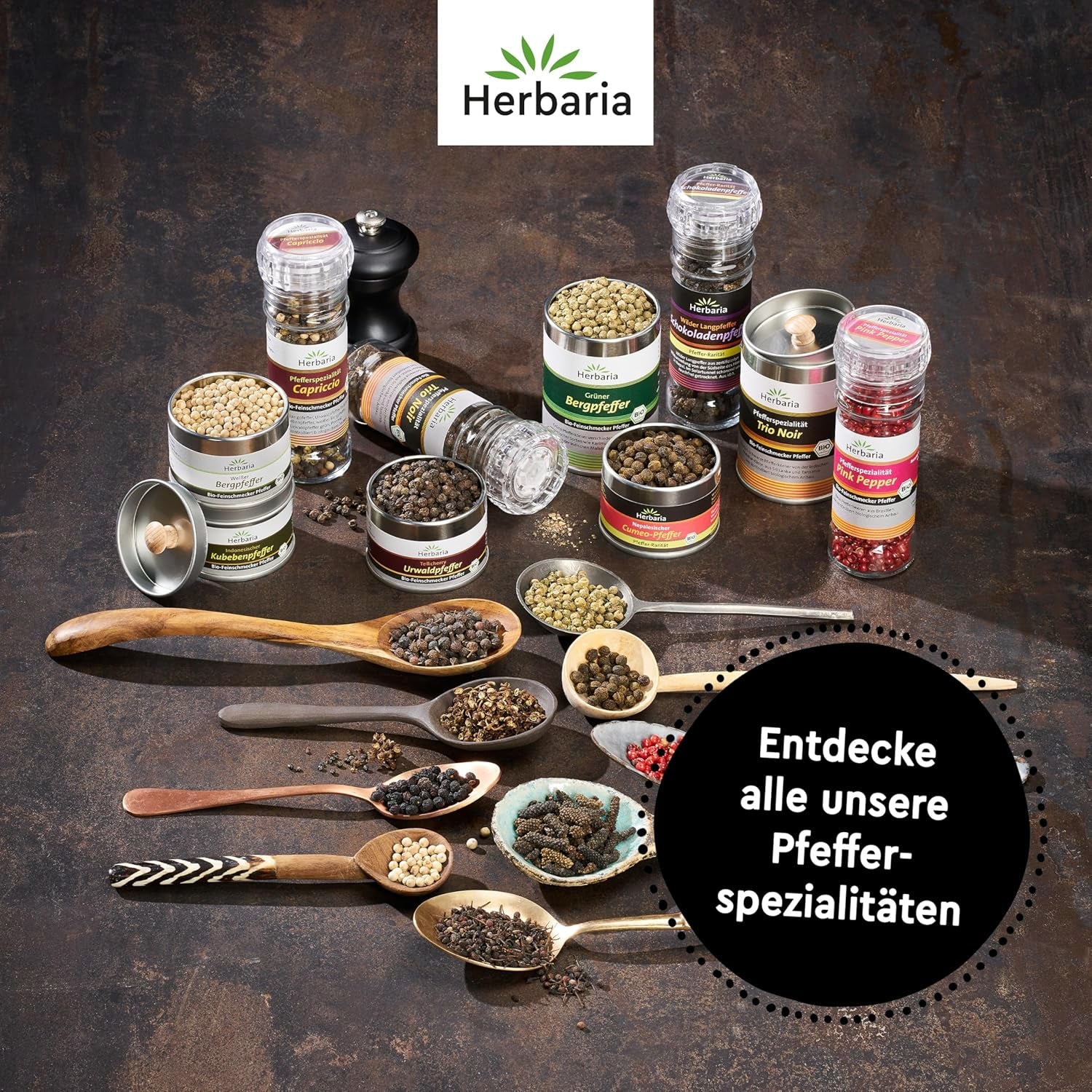 Herbaria Trio Noir bio 75g M-Dose – Bio Pfeffer schwarz ganz – ganze Pfefferbeeren – schwarze Pfeffermischung aus biologischem Anbau von drei verschiedenen Regionen - in nachhaltiger Aromaschutz-Dose