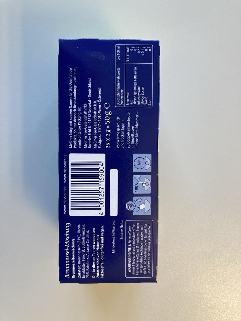 Meßmer Amestec de urzică | 25 | Pliculețe de ceai | Vegan | Fără gluten | Fără lactoză