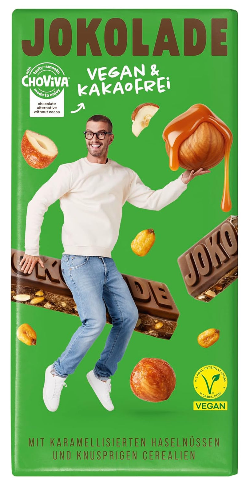 JOKOLADE 12 rúd x 140g Economy csomag | Karamellizált földimogyoróval és ropogós gabonafélékkel | Vegán és kakaómentes