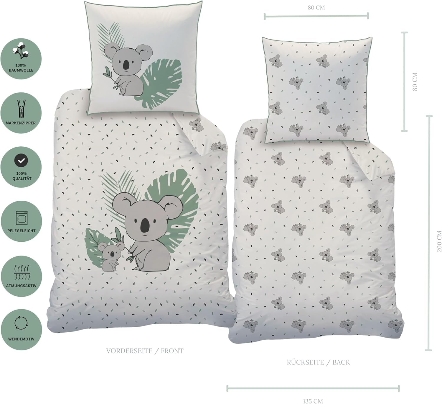Set de lenjerie de pat pentru copii, Koala sau Unicorn, 100% bumbac Lenjerie de pat - copii Naty Shop