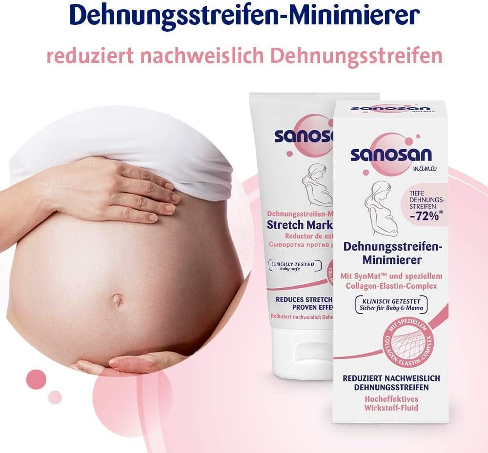 Sanosan Stretch Mark Minimiser, klinikailag tesztelt - bizonyítottan csökkenti a terhesség utáni striákat, paraffinolaj, színezékek, szilikonok, 75 ml Kozmetika és Beauty Naty Shop nélkül