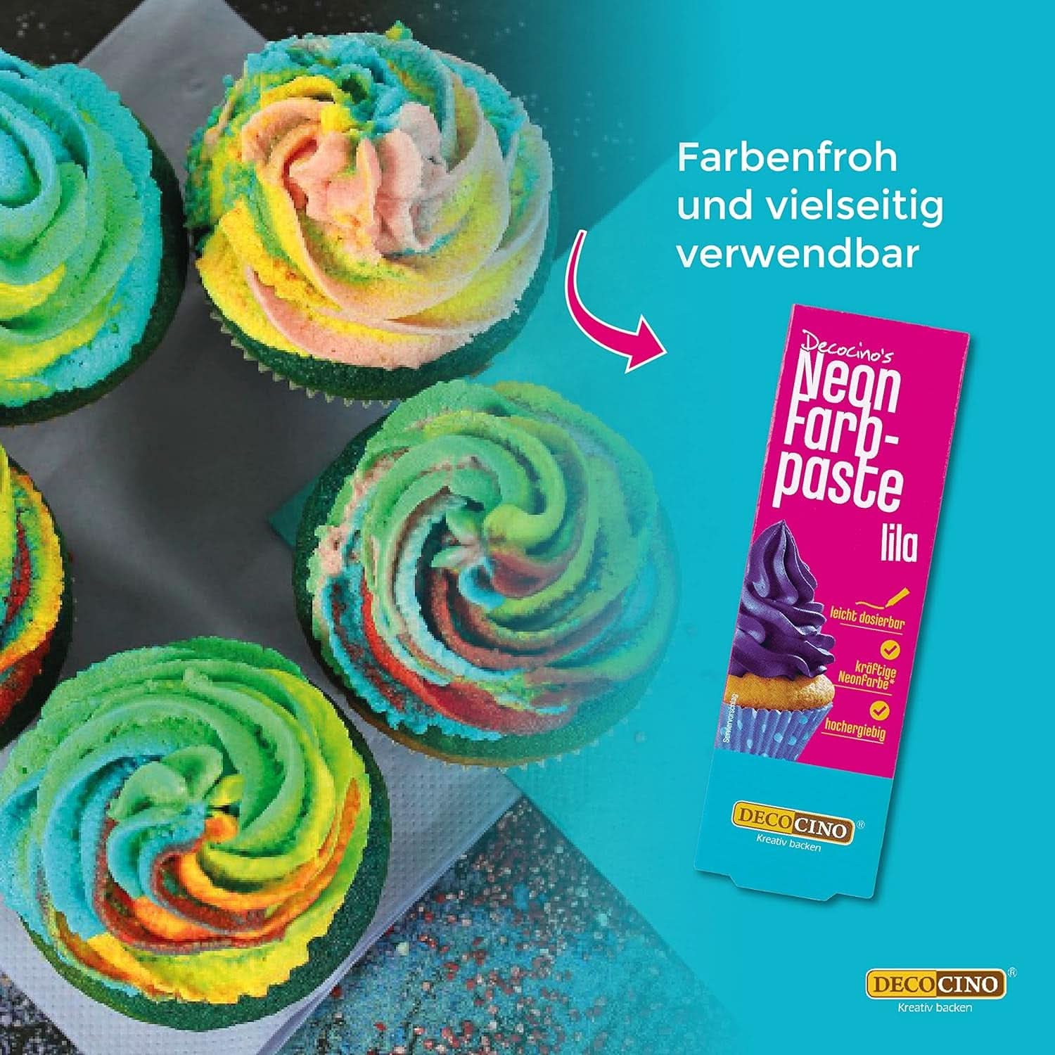 Decocino Neon Food Paste Set - 3 bucăți, colorant alimentar cu doză mare, pentru colorarea prăjiturilor, tartelor, brioșelor, cupcakes, neutru la gust Naty Shop