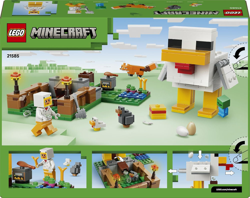 LEGO Minecraft Hühnerfarm - Spielzeug zum Bauen mit Hühner Fan Minifigur, Baby Zombie és Fuchs Figuren - Set mit Minecraft Figur - Gamer Geschenk für Jungen und Mädchen ab 7 Jahren - 21585
