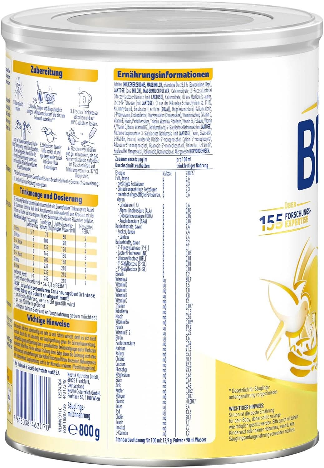 BABY 1 kezdeti tej születéstől, csak laktóz, pálmaolaj nélkül, 3. csomag (3 x 800 g) Anya és Gyermek Naty Shop