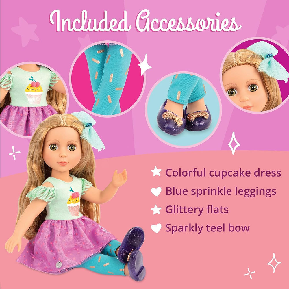 Glitter Girls - Sashka - 36 cm Bewegliche Modepuppe - Blondes Haar & grüne Augen - Cupcake-Kleid mit Haarschleife - Glitzerschuhe & Gepunktete-Leggings - 3 Jahre +