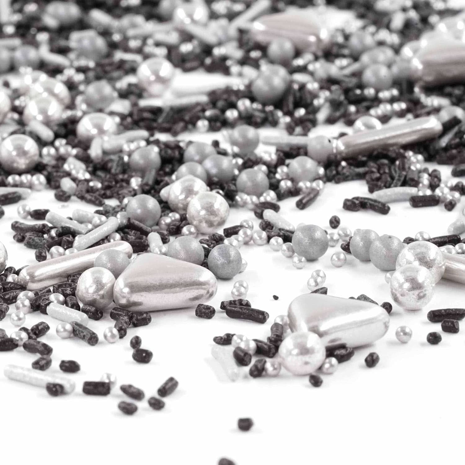 Streusel Glück Black Beauty, Mix Sprinkles Ezüst - Fekete, 90 grammos Sprinkles Naty Shop