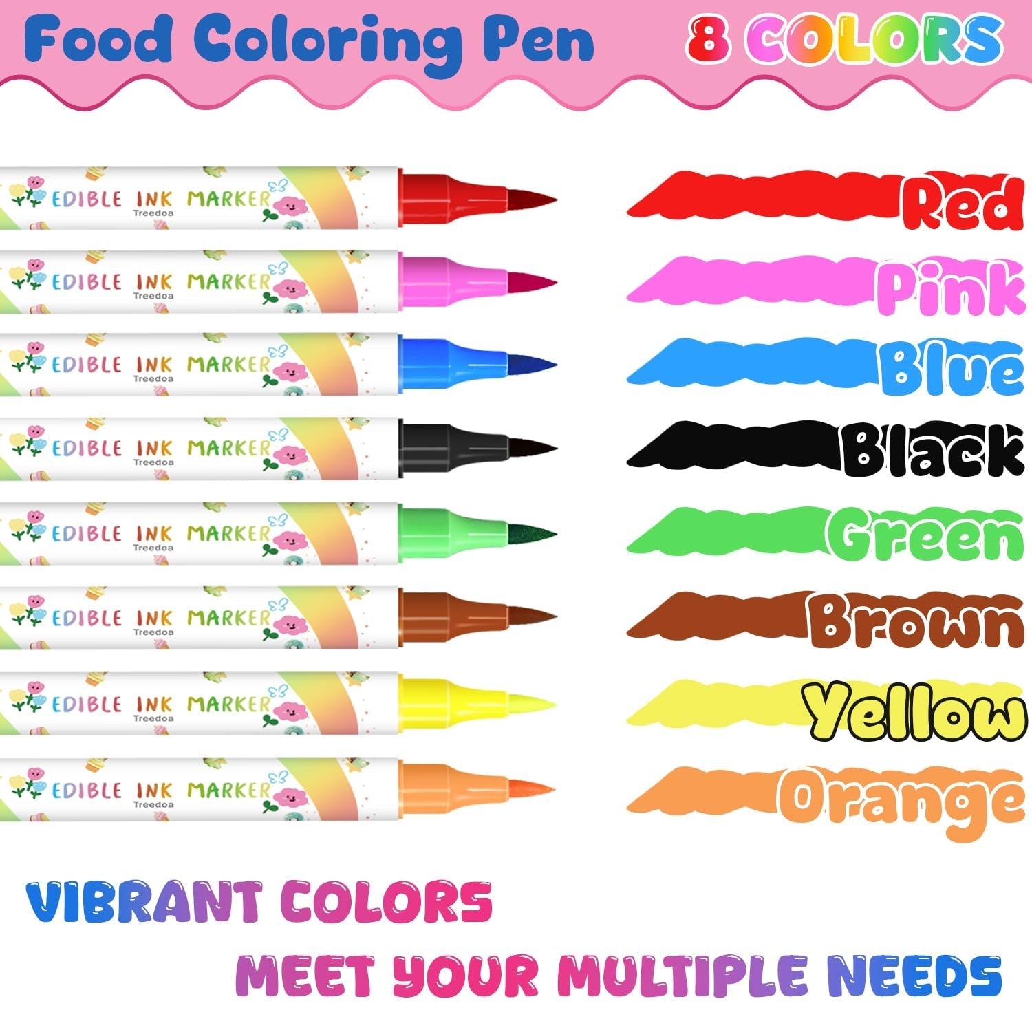 Pixuri colorante alimentare, 8 bucăți de pixuri alimentare cu vârfuri moi pentru linii groase și subțiri, pixuri alimentare pentru copt, pixuri comestibile pentru prăjituri, fursecuri, fondant, alimente