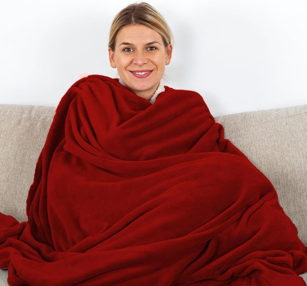 Komfortec pătură confortabilă 150X200 Cm, pătură pufoasă din fleece certificată Oeko-Tex, pătură caldă sherpa pentru canapea, pătură groasă pentru canapea, burgundy Paturi si Cuverturi Besuche den Komfortec-Store