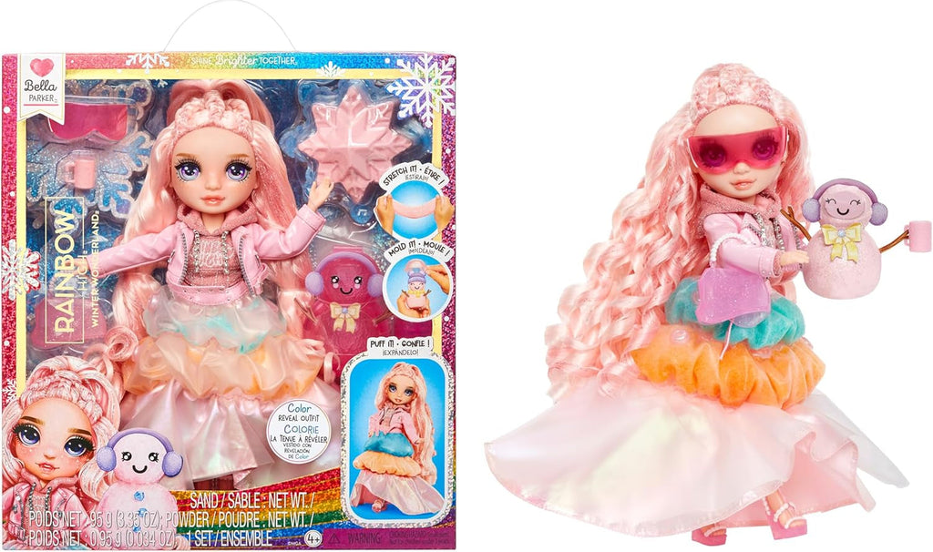 Rainbow High Winter Wonderland - Skyler (albastru) - păpușă de modă de 28 cm, cu zăpadă magică ascunsă care se acumulează cu apă, cu set de om de zăpadă, potrivită pentru copii de la 4-12 ani și colecționari Papusi Naty Shop Bella (roz)