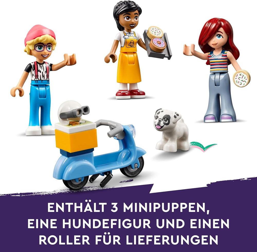 LEGO Friends Heartlake City Café, Gyerekjáték, Játék pékség, Ajándékötlet 6 év feletti lányoknak és fiúknak, 3 db játékfigura és kutyafigura készlet 42618 Építőkészletek Besuche den LEGO-Store