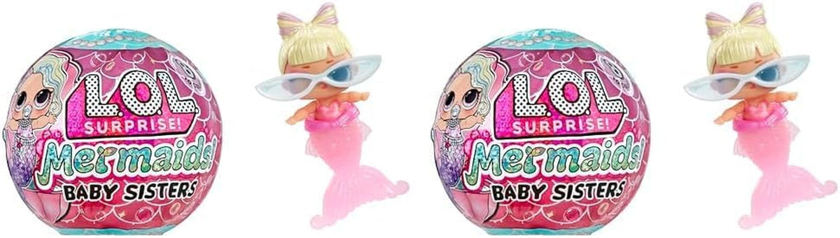 L.O.L. Surpriză! Mermaids Baby Sisters - Cu cozi care își schimbă culoarea, Selecție surpriză, Conține 1 păpușă cu accesorii drăguțe, Colecționează toate cele 8 păpuși, Pentru copii cu vârsta peste 4 ani (pachet de 2) Papusi Naty Shop Roz O mărime (pachet de 2)
