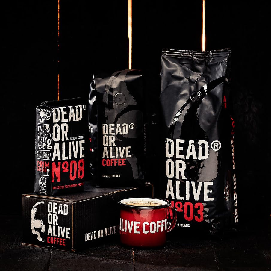 DEAD OR ALIVE Espresso No3 - Starke Espressobohnen 1kg - 100% Robusta - Kaffeebohnen für Kaffeevollautomat und Espressomaschine - Ganze Bohnen mit viel Koffein aus Italien - Coffee Beans
