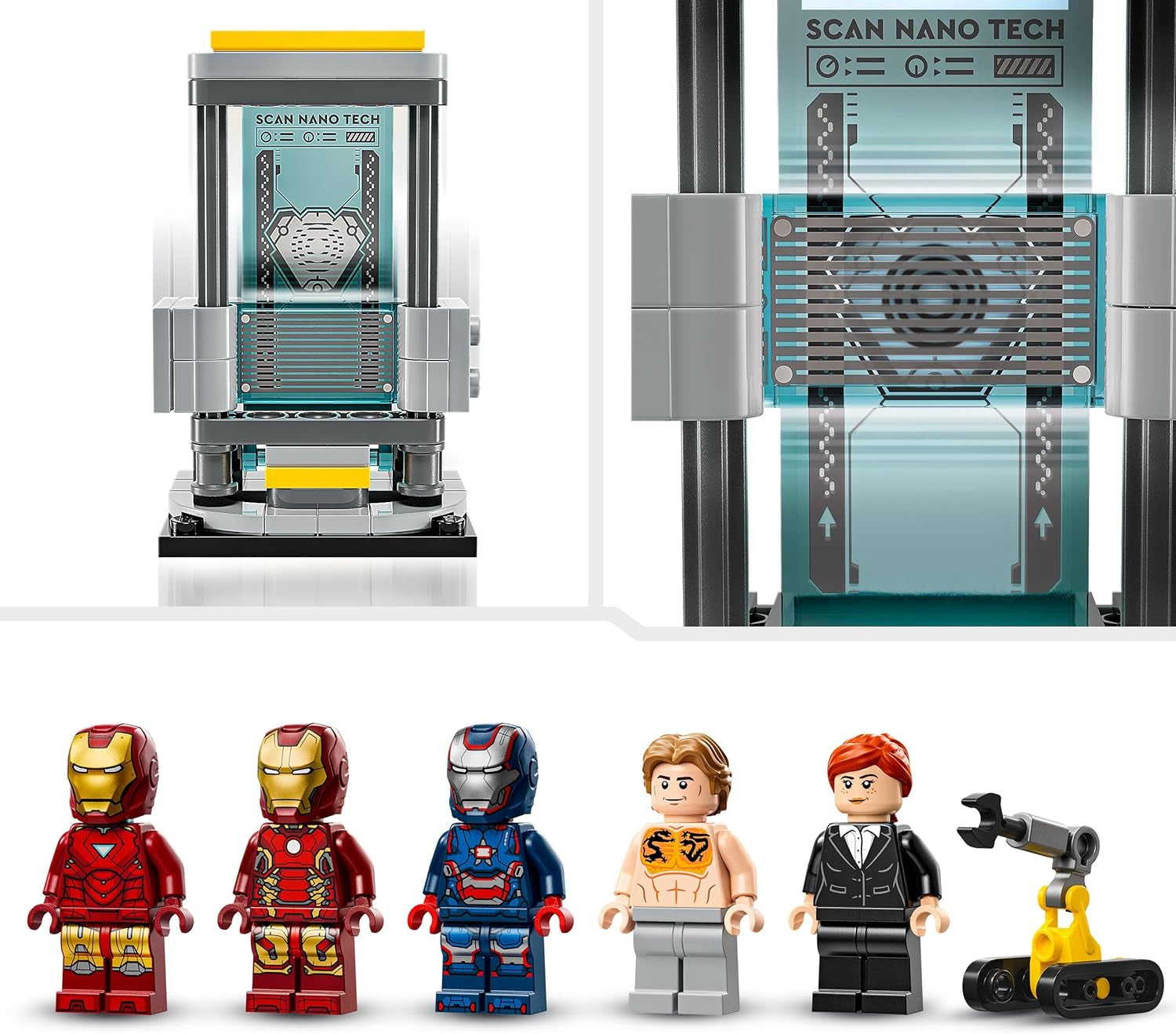 LEGO Marvel Iron Man's Laboratory: Páncélcsarnok – Szuperhős játék mech figurával, 5 minifigura, köztük Aldrich Killian – Bosszúállók ajándék fiúknak és lányoknak 8 éves korig 76315 építőkészletek Beuche den LEGO-Store