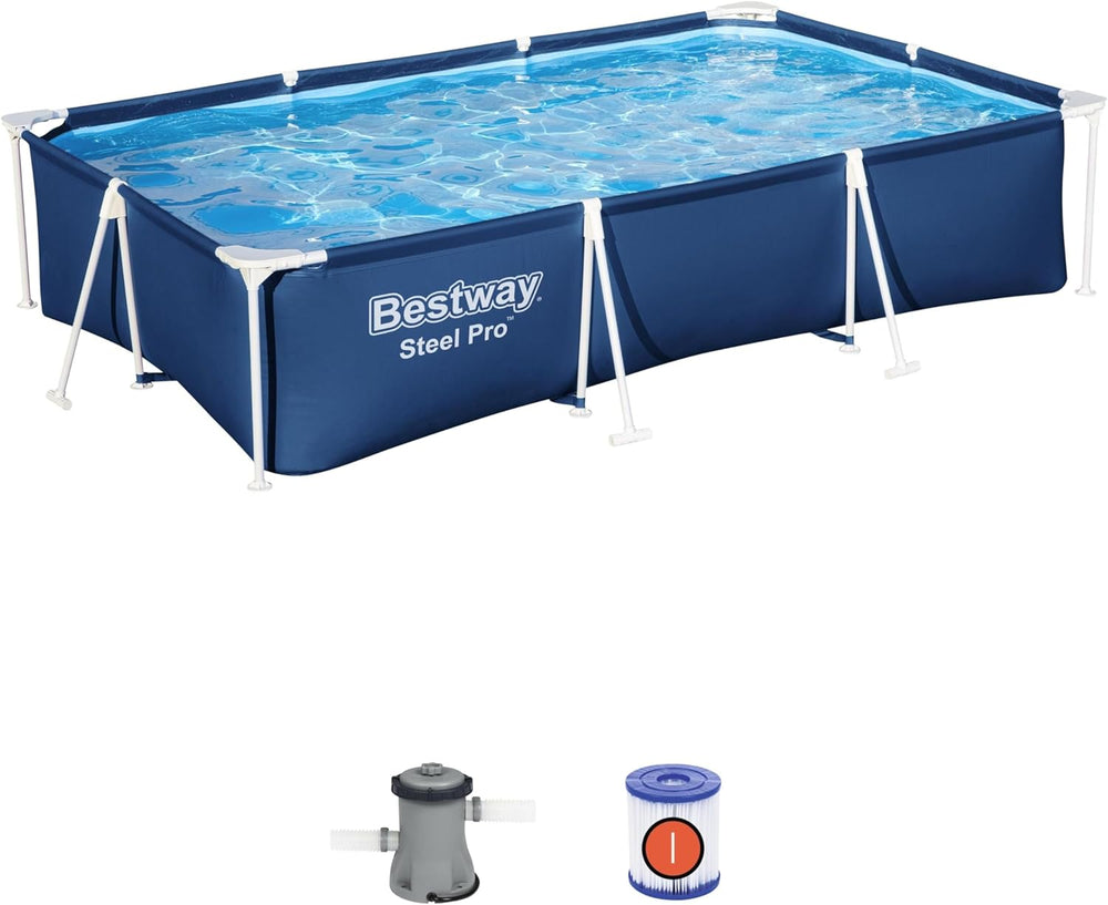Bestway Steel Pro medencekészlet, téglalap alakú, 3,00 m x 2,01 m x 66 cm, kék
