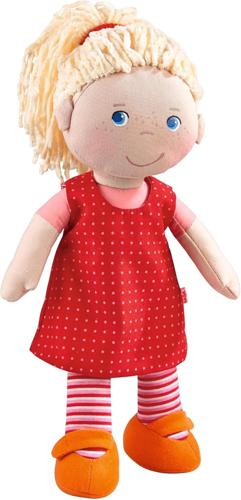 HABA 302108 - Annelie baba, szövet baba ruhával és hajjal, 30 cm, játék 18 hónapos kortól, piros Dolls Naty Shop Single