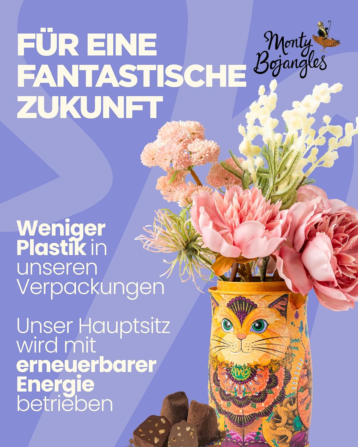 Monty Bojangles Savanna Gold csokoládé szarvasgomba (135 g) kakaóporos praliné ajándék szett egyedi macska design gyűjtődobozban, flutter skót ízben