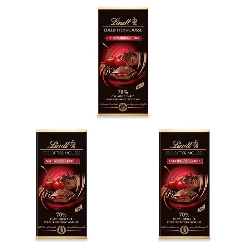 Lindt étcsokoládé hab chilivel és cseresznyével | Rúd 150g | 70%-os kakaótartalommal, étcsokoládé mousse töltelékkel és cseresznye chilivel | Csokoládé | Étcsokoládé