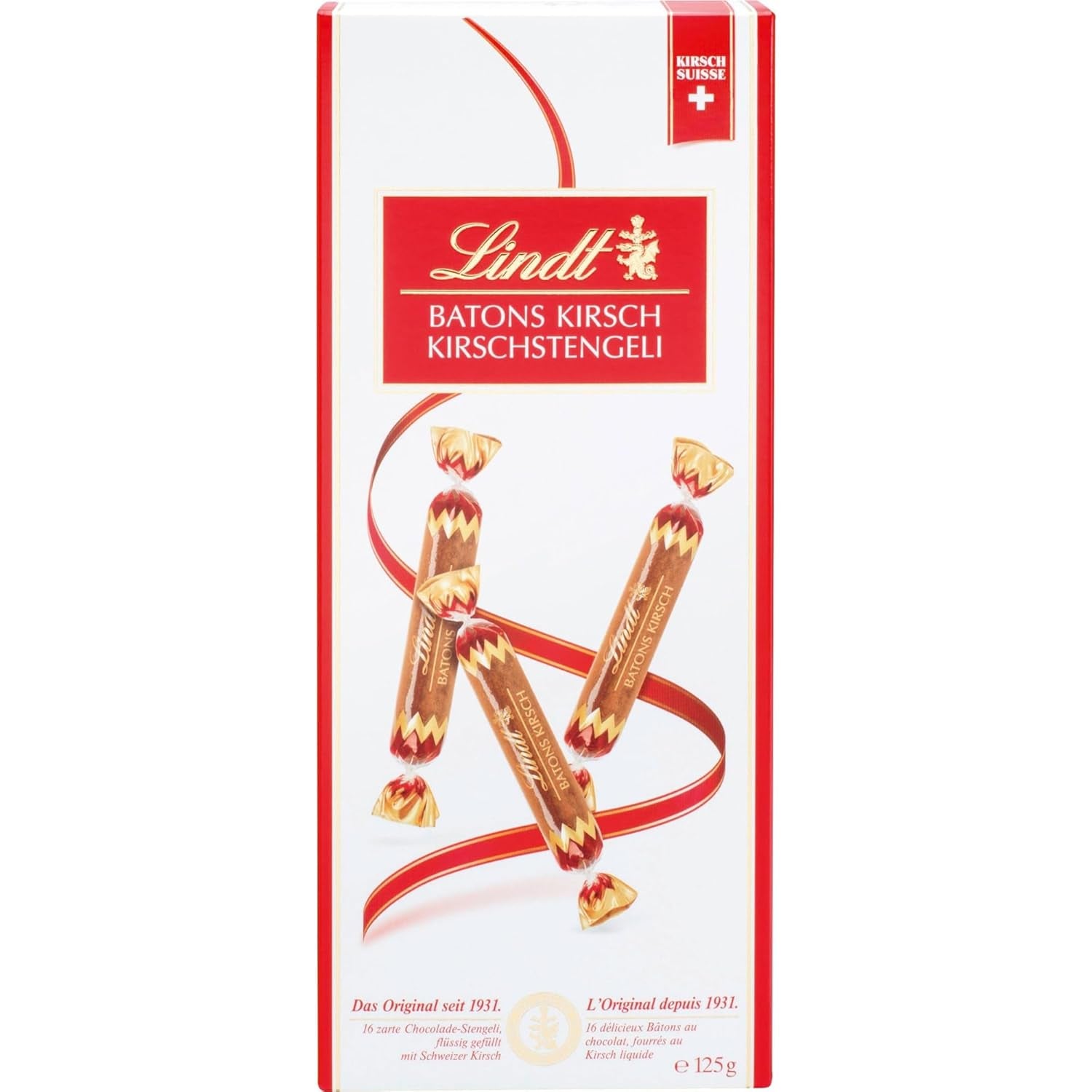 Lindt csokoládészeletek cseresznyeszárral | 250 g 32 Swiss Cherry folyadékkal töltött tejcsokoládé szeletek | Ajándék csokoládé alkohollal | Csokoládé ajándék
