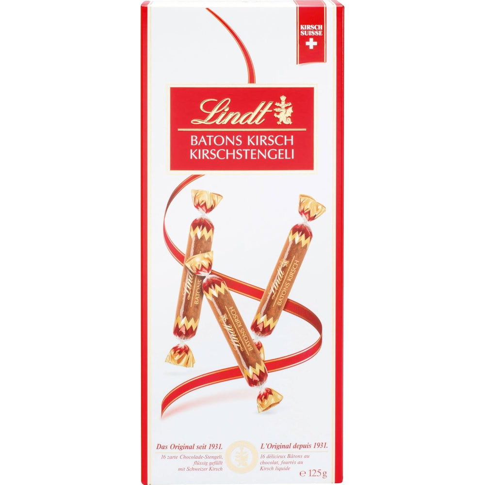 Lindt csokoládészeletek cseresznyeszárral | 250 g 32 Swiss Cherry folyadékkal töltött tejcsokoládé szeletek | Ajándék csokoládé alkohollal | Csokoládé ajándék