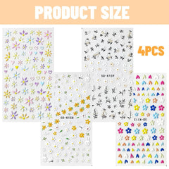 Nagelsticker Set Für Einzigartiges Nageldesign, 4 Blatt Frühlingsthemen Nail Art Zubehör, Perfekt Für 3D Gel Nägel Und UV Gel Strips