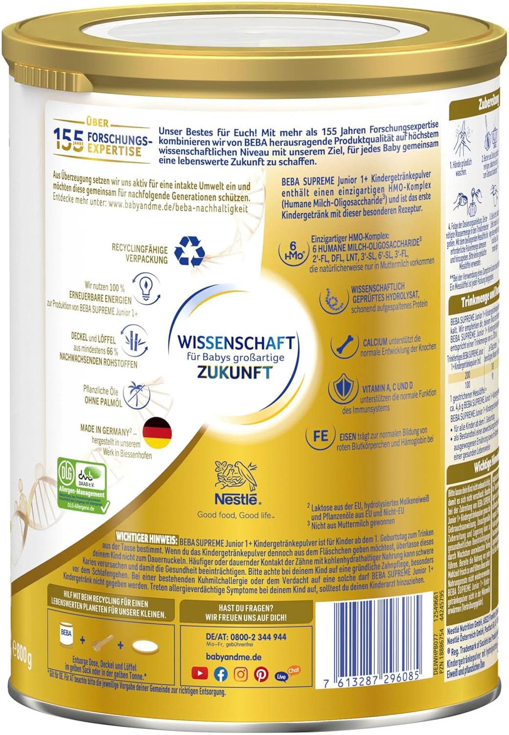 Gyerekital BEBA SUPREME Junior 1+ 1 éves kortól, étel gyerekeknek 6 HMO komplexszel, csak laktóz, pálmaolaj nélkül, kiszerelés 6 (6 x 800 g) Anya és Gyermek Naty Shop