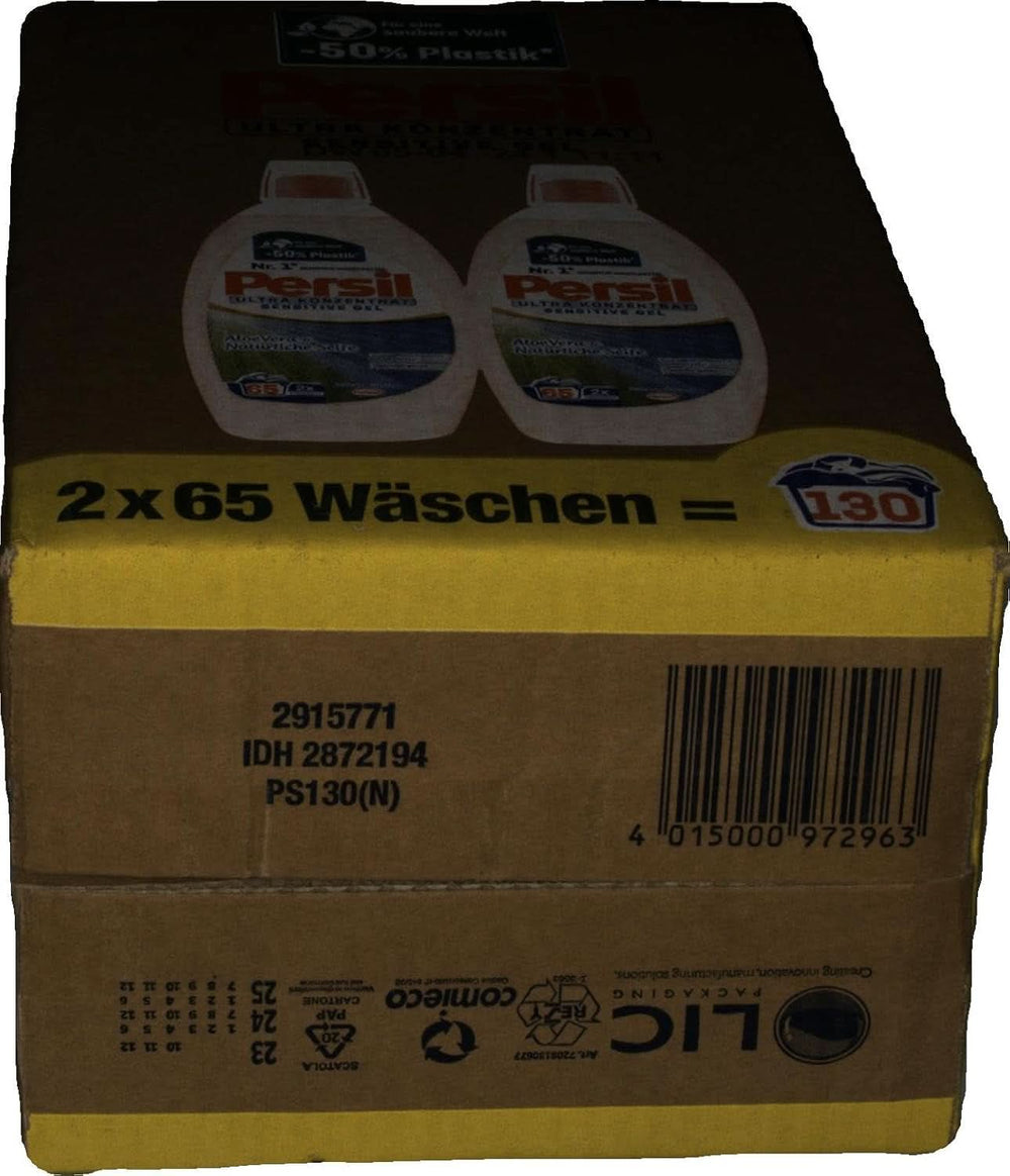 Persil Ultra Concentrate Sensitive Gel (130 mosás), Folyékony mosószer allergiáknak és babáknak kisebb üvegben, kevesebb műanyagért, Eltávolítja a nehéz foltokat, Bőrgyógyászatilag tesztelt Naty Shop mosószerek