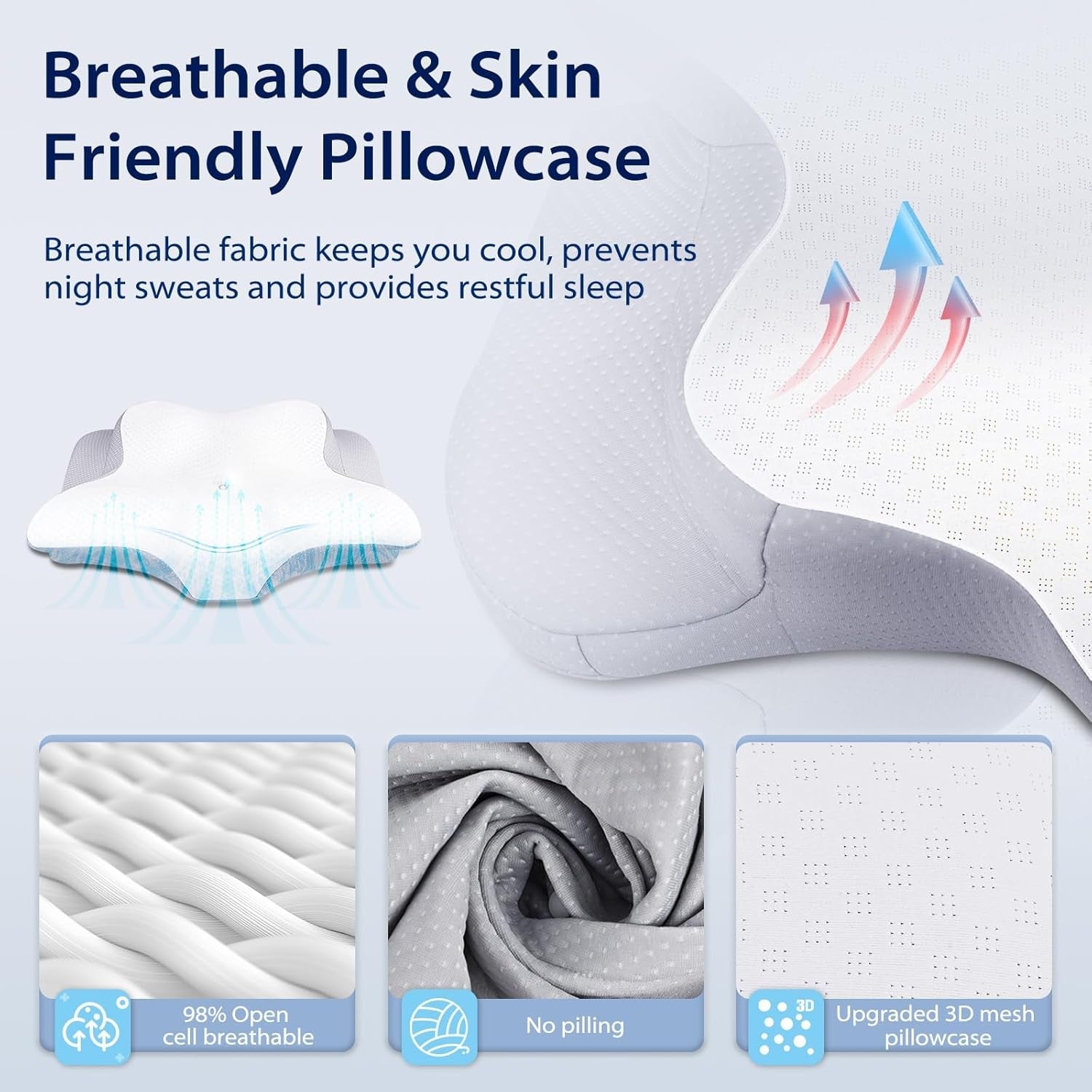 HOMCA Neck Pillow Pillow, Memory Foam Ergonomic Pillow 3D Cooling Pillow Cover For Supine, Side or Prone Position, 62 X 41 X 9.5/12.5 Cm Perne ortopedice cervicale Naty Shop