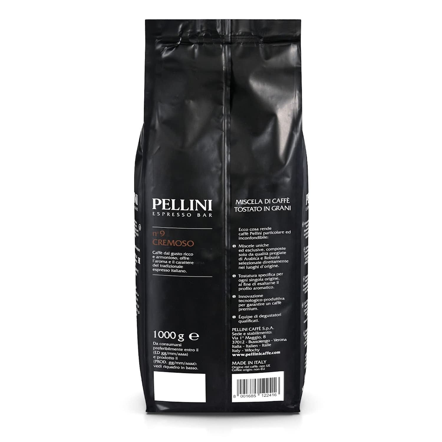 Pellini N.9 Cremoso, boabe de cafea pentru espresso 1Kg, amestec de Arabica și Robusta Cafea Naty Shop