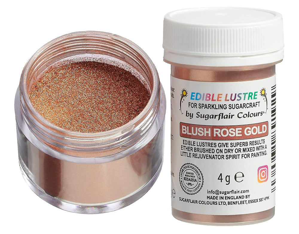 Ehető ételfesték Sugarflair Luster Blush Rose Gold - Étkezési fényes por süteményekhez, muffinokhoz, csokoládéhoz, péksüteményekhez, desszertekhez, fagylalthoz, italokhoz, koktélokhoz és egyebekhez - 4g
