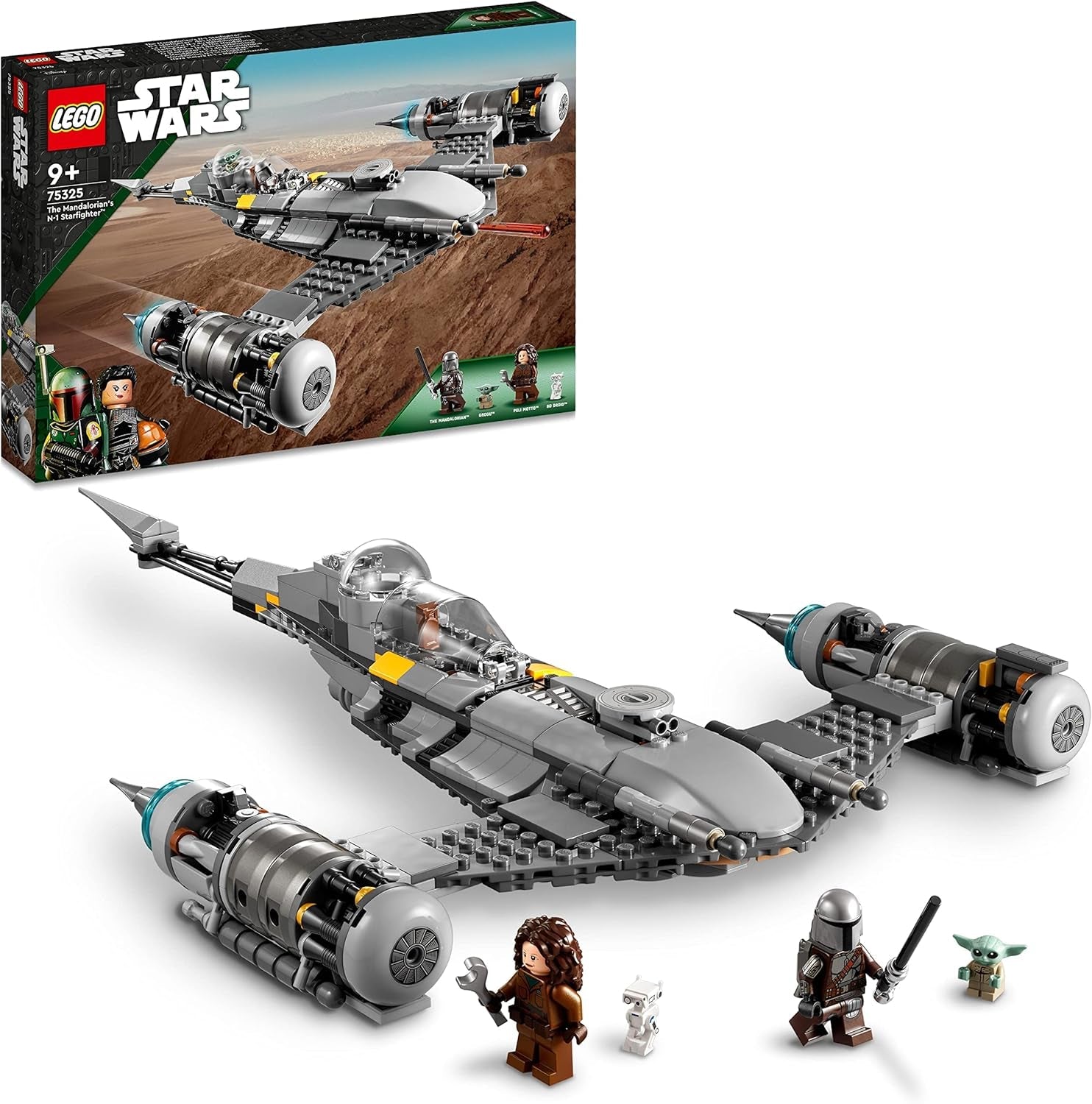 LEGO Star Wars A Mandalorian Fighter N-1 a Boba Fett könyvéből építőjáték űrhajó készlettel 4 karakterből, beleértve a Baby Yoda 75325 figurát, építőkészleteket Besuche den LEGO-Store Single