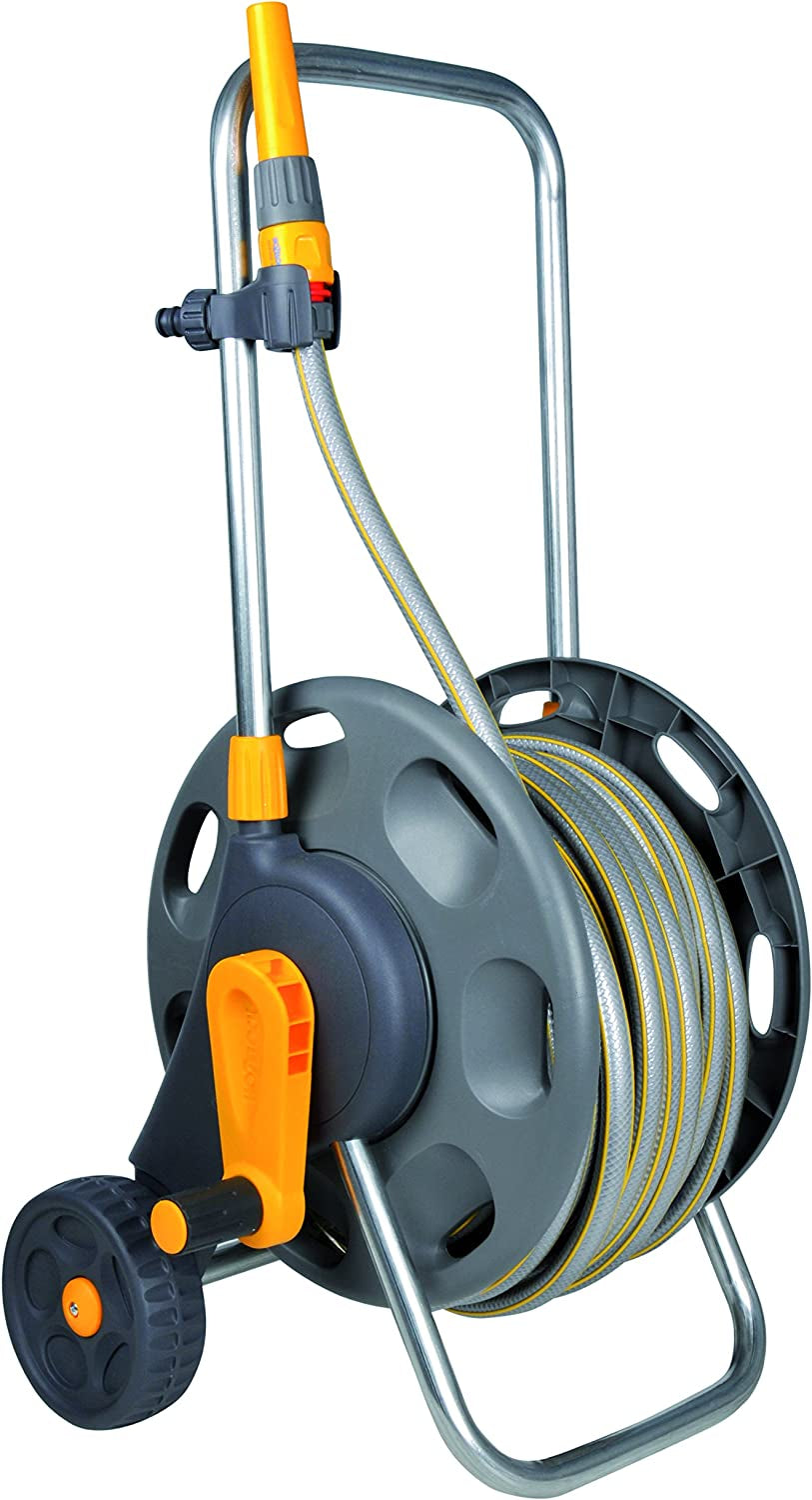 HOZELOCK - Rolă furtun Plus 50 M (Ø 12,5 mm) asamblată: Capacitate maximă 60 m, stabilă și robustă pentru uz general, asamblată cu furtun de 50 m, 1 duză de pulverizare + conectori [2435R0000]