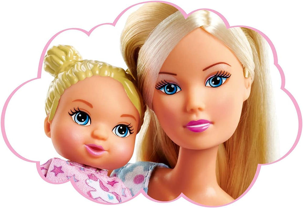 Simba Steffi Love Sweet Dreams / Puppe mit süßem Baby und Kinderbett / mit Glow in the Dark Funktion / 12 Teile / 29cm / Für Kinder ab 3 Jahren
