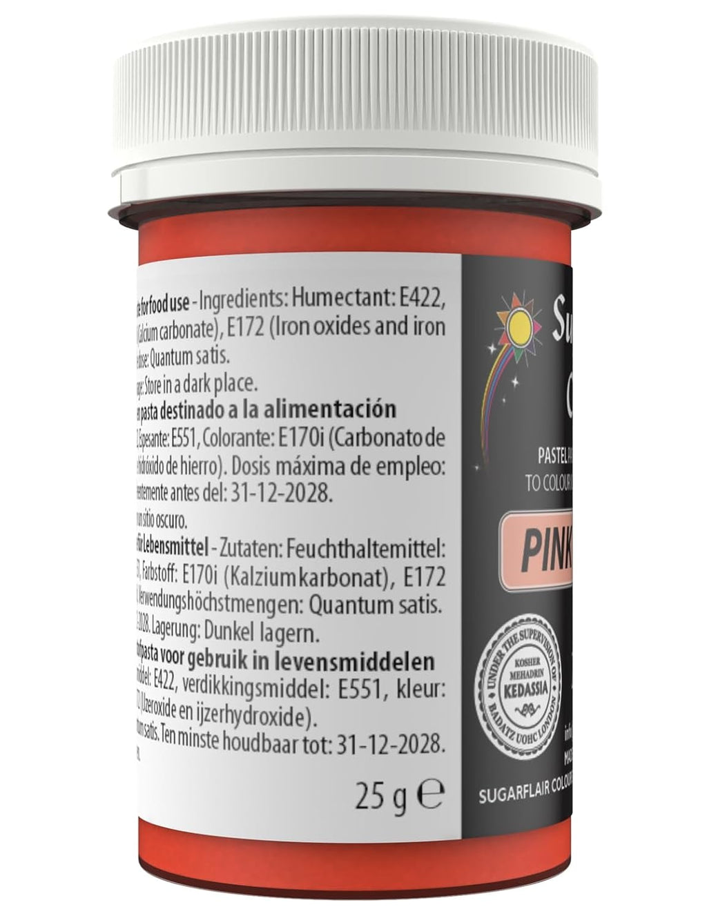 Pastă de colorant alimentar Sugarflair Pastel Pink Honey - Foarte concentrată pentru utilizare cu cremă de unt, pastă de zahăr, glazură regală sau amestecuri pentru prăjituri, colorant alimentar vibrant - 25 g