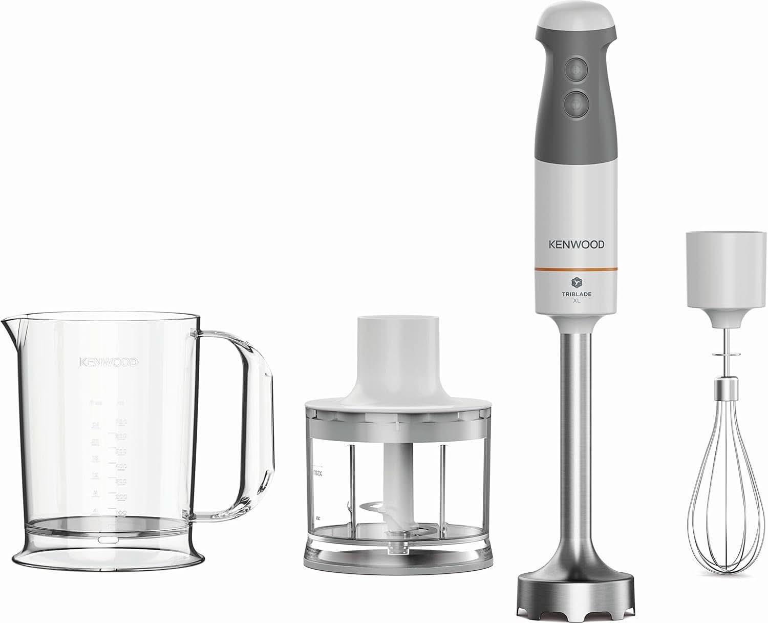 Kenwood Stabmixer HBM40.302WH, Triblade System Mit 3 Klingen, 1 Geschwindigkeit + Turbo, Metallstab 20 Cm, Inklusive Schneebesen, Messbecher, Zerkleinerer 0,5 L, 850 W, Weiß Mama si Copilul Naty Shop Modell 2023