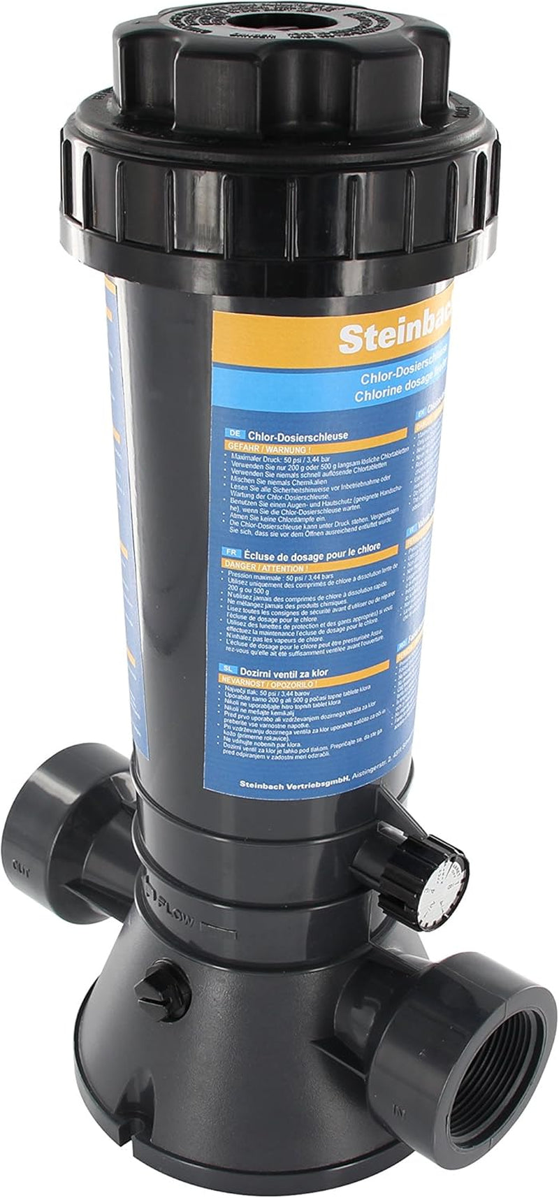 Steinbach klóradagoló szelep, csak hosszú távú klórtabletták, műanyag, 1,5 hüvelykes csatlakozó menetes csatlakozó 079030
