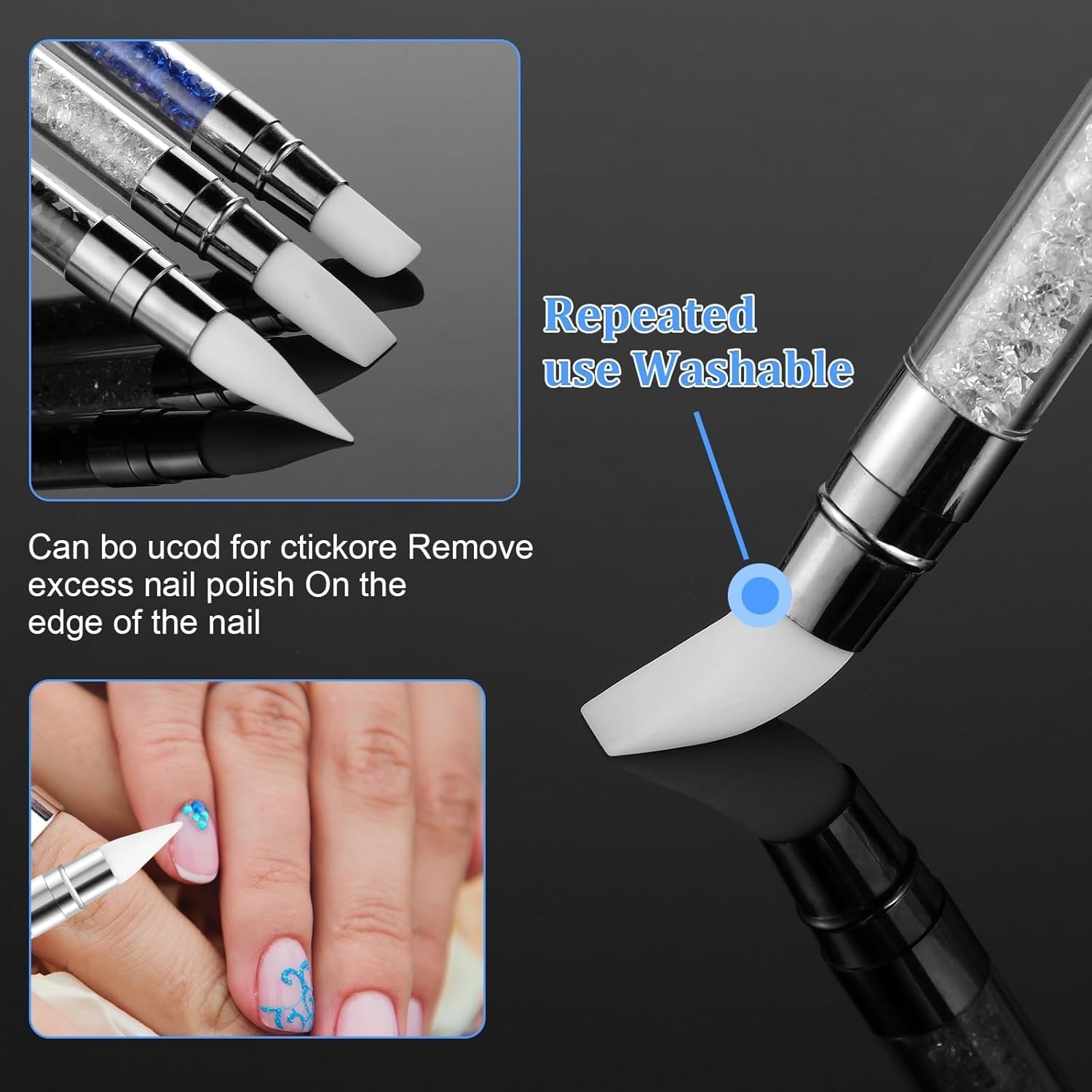 3 Stück Nagel Pinsel Silikon, Nagelkunst Skulptur Stift, Doppel Köpfe DIY Maniküre Werkzeug, Strassstein Picker, Gel Schnitzen Pinsel Für Design, Shaping Drawing Carving Nagelfolie