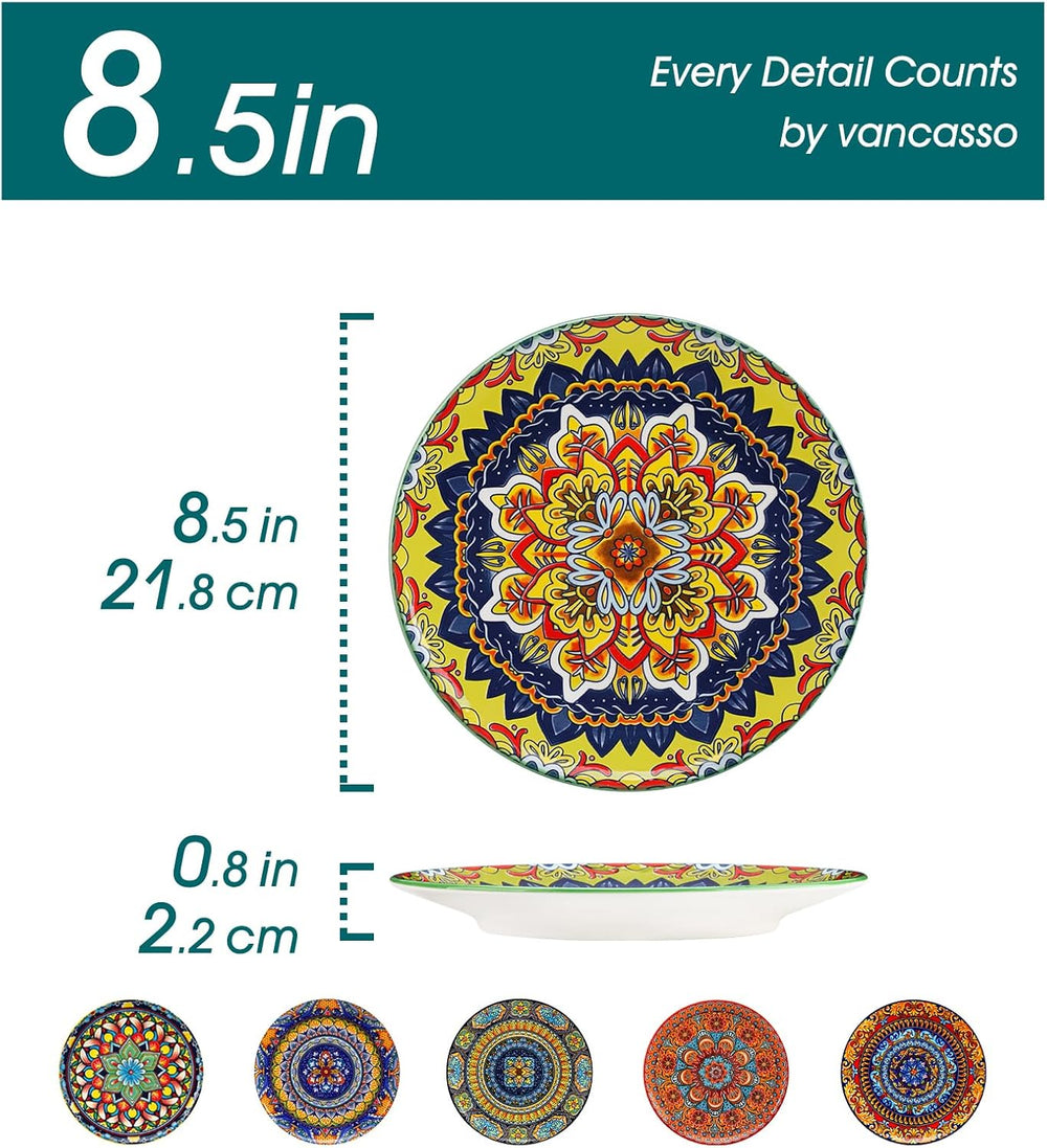 Set de 6 farfurii pentru desert, set de farfurii Vancasso KRVI pentru 6 persoane, Ø 22 cm, potrivit pentru mașina de spălat vase și cuptorul cu microunde, farfurii pentru paste, farfurii pentru micul dejun, farfurii pentru tort