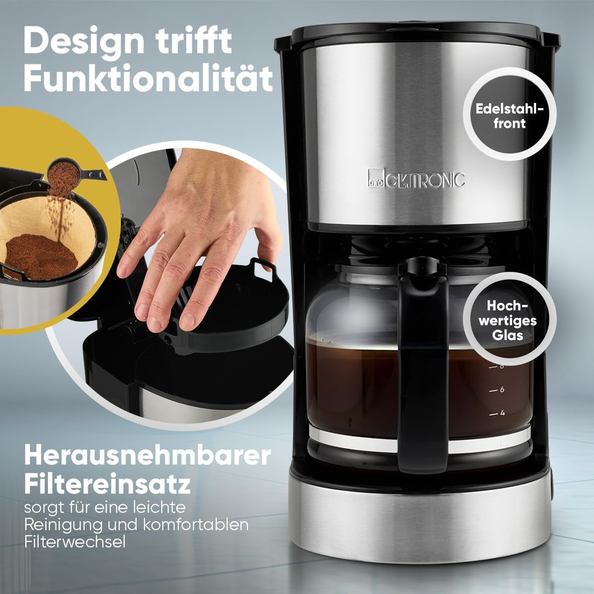 Espressor de cafea cu filtru Clatronic® | pentru 12-14 cești | Espressor de cafea cu filtru | Carcasă din oțel inoxidabil | Anti-picurare | Espressor | Espressor de cafea cu filtru | 800W | KA 3808