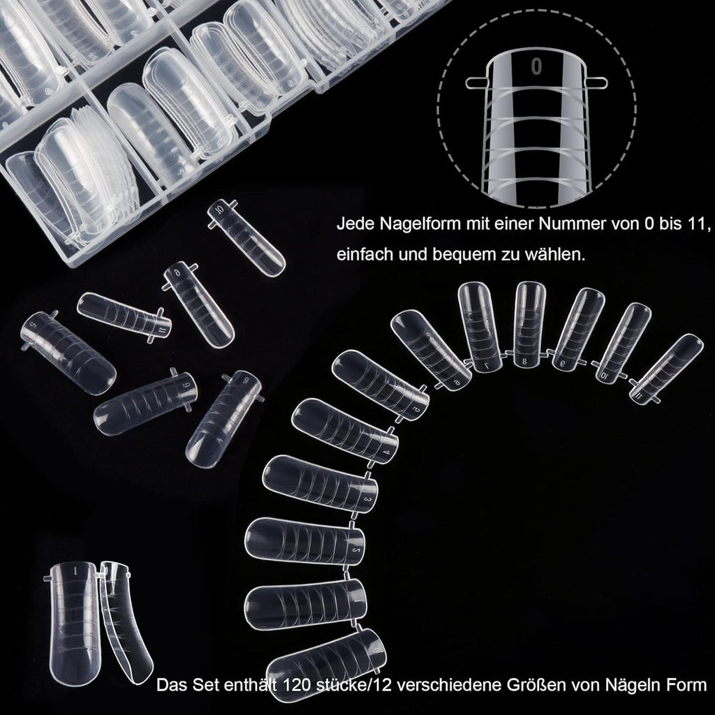 Set de 120 de forme duble pentru unghii, șabloane pentru extensii de unghii cu pensulă roz cu două capete, clemă pentru vârful unghiilor, separator de degete din burete și pilă de unghii pentru unghii Polygel