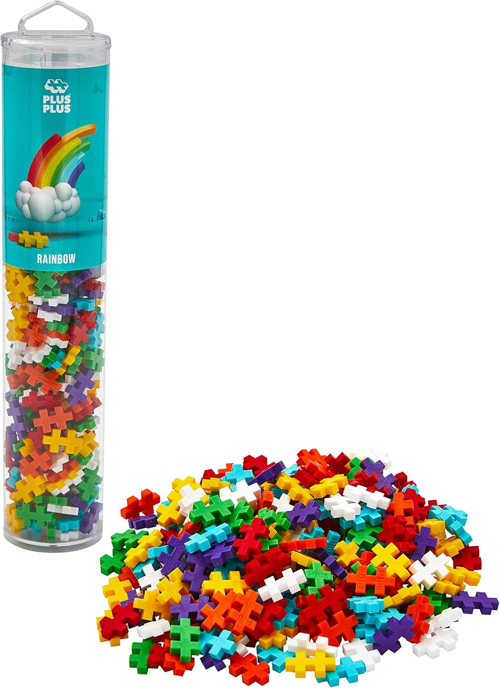 Plus-Plus 9604262 Geniales Konstruktionsspielzeug, Regenbogen, Kreativ-Bausteine Tube, 240 Teile