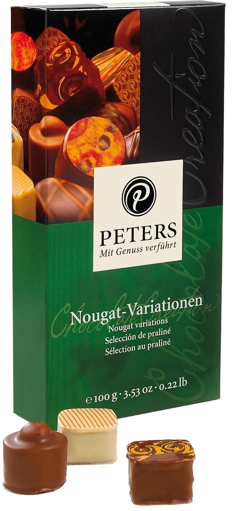 Peters, cutie cadou, amestec de praline cu sau fara alcool Bomboane de Ciocolata Naty Shop 100 grame Variații Nougat